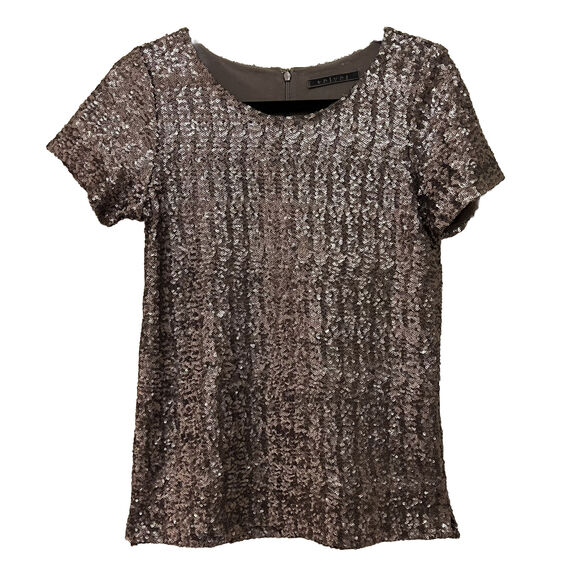 Anthropologie VELVET Top by Graham & Spencer Size S Vonnie Sequin Pewter Gray - Picture 1 of 11